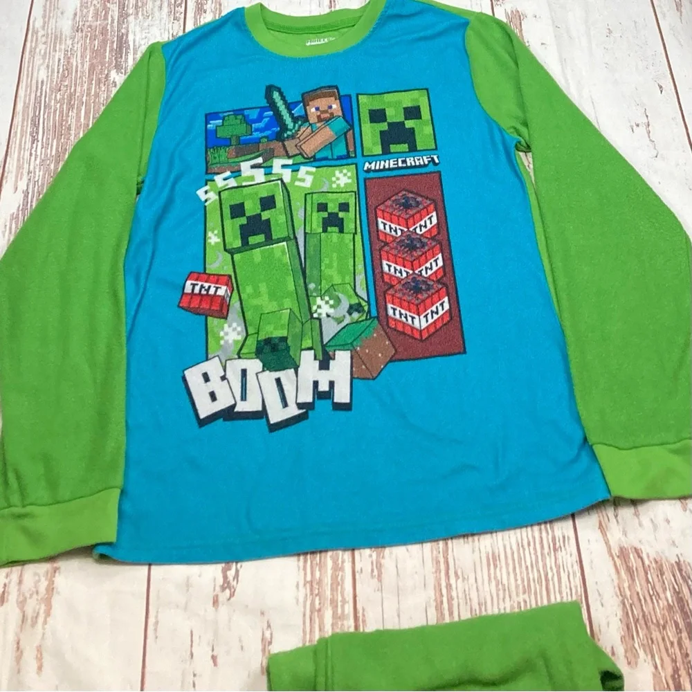 Minecraft Pajama Set Long Sleeve & Pants Green Sz 14/16